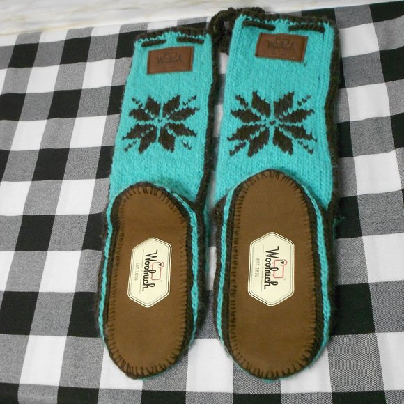 Woolrich Chalet Slipper Sock WOOL Heavy Hand Knit Women 7.5-8.5 Blue Brown - Picture 4 of 7